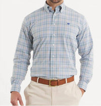Southern Marsh Grainger Performance Plaid Dress Shirt in sage burnt taupe - men's shirt