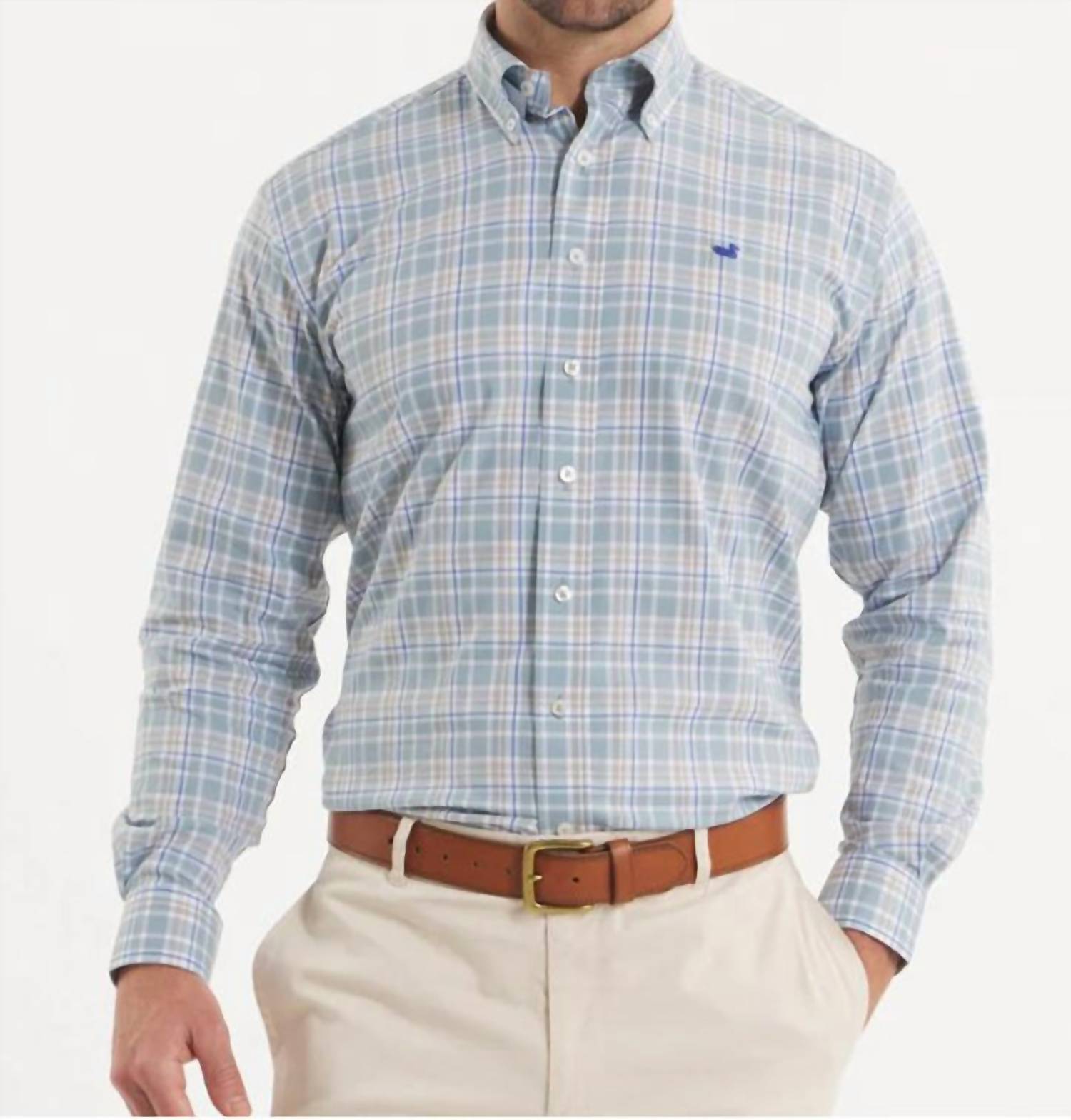 Southern Marsh Grainger Performance Plaid Dress Shirt in sage burnt taupe - men's shirt