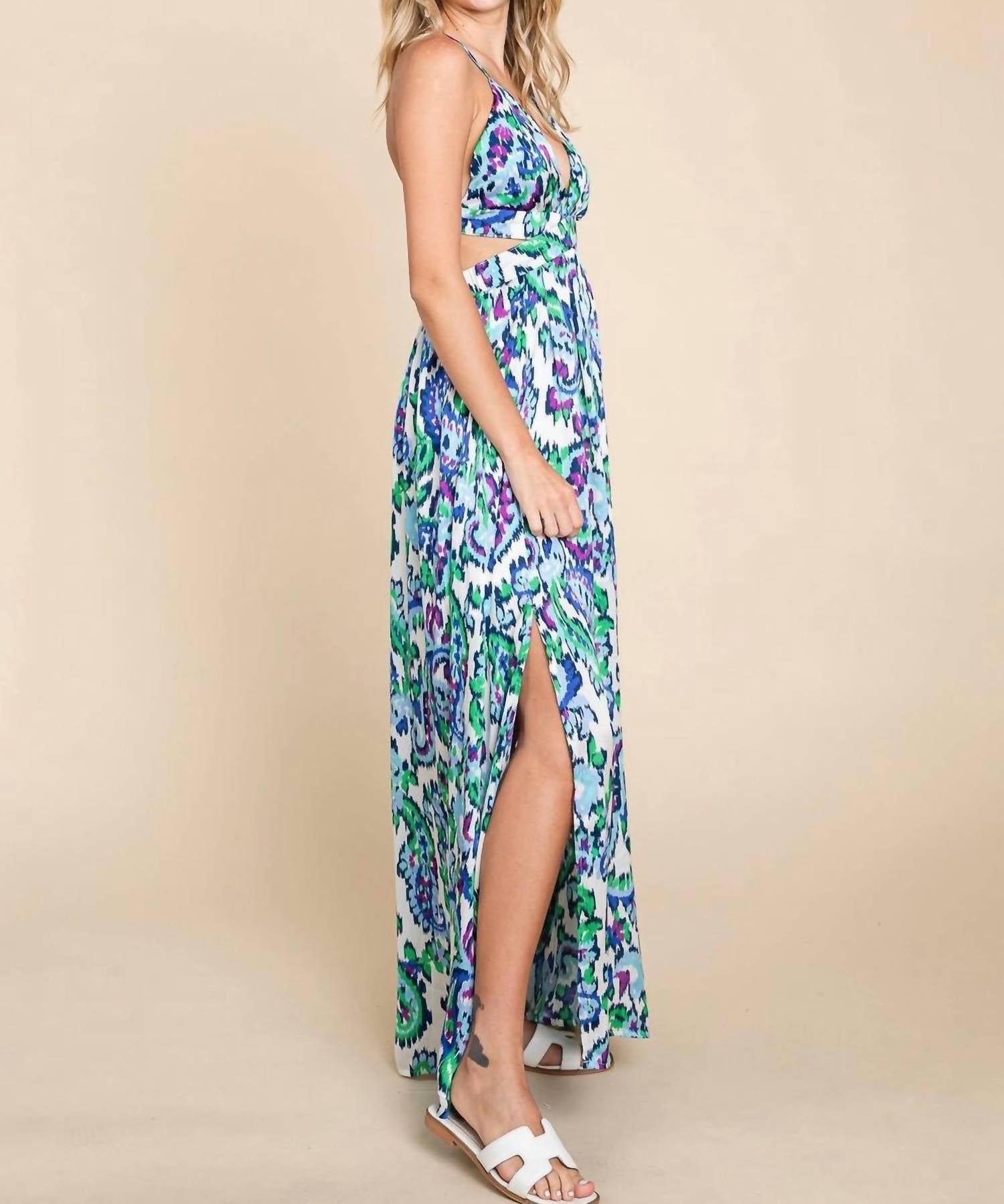 Rolypoly - Deep V Neck Boho Maxi Dress