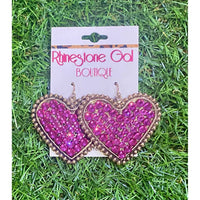 Pink Panache Women's Rhinestone Heart Earrings With Bronze Trim in fuchsia - women's jewelry - detail view
