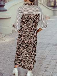 1 The Woman - Leopard Contrast Shirt Midi Dress