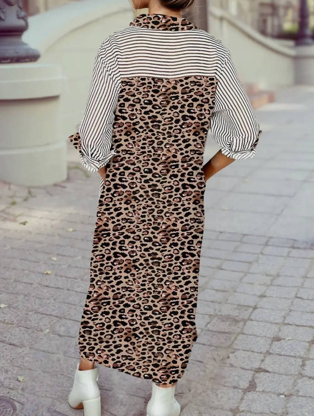 1 The Woman - Leopard Contrast Shirt Midi Dress