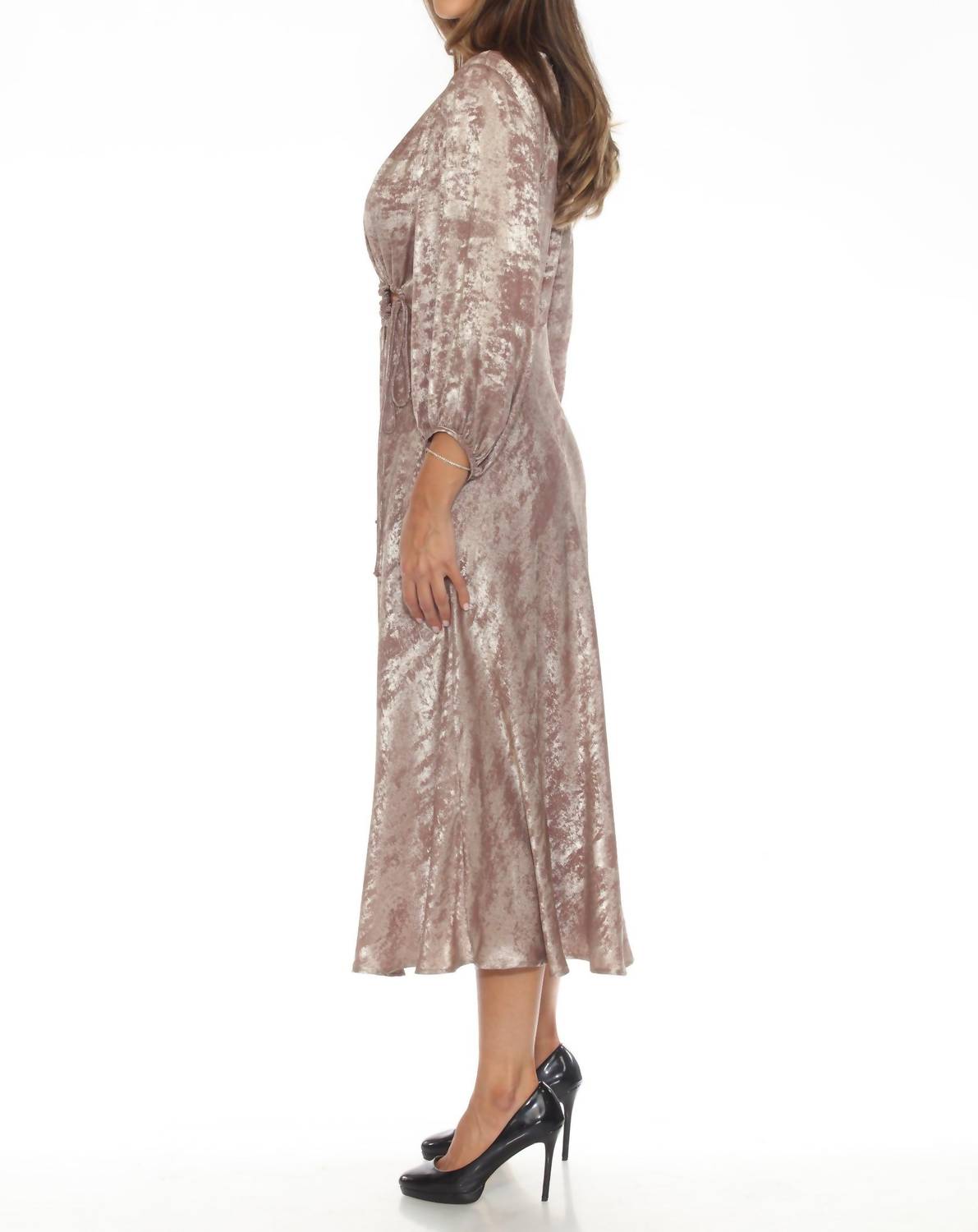Joseph Ribkoff - Metallic Cutout Detail Puff Sleeve Dress