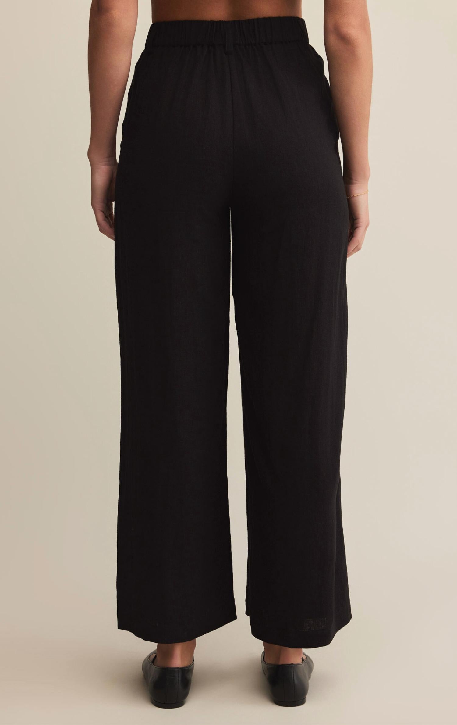 Z Supply Topanga Linen Pants in black - women's pants - detail view
