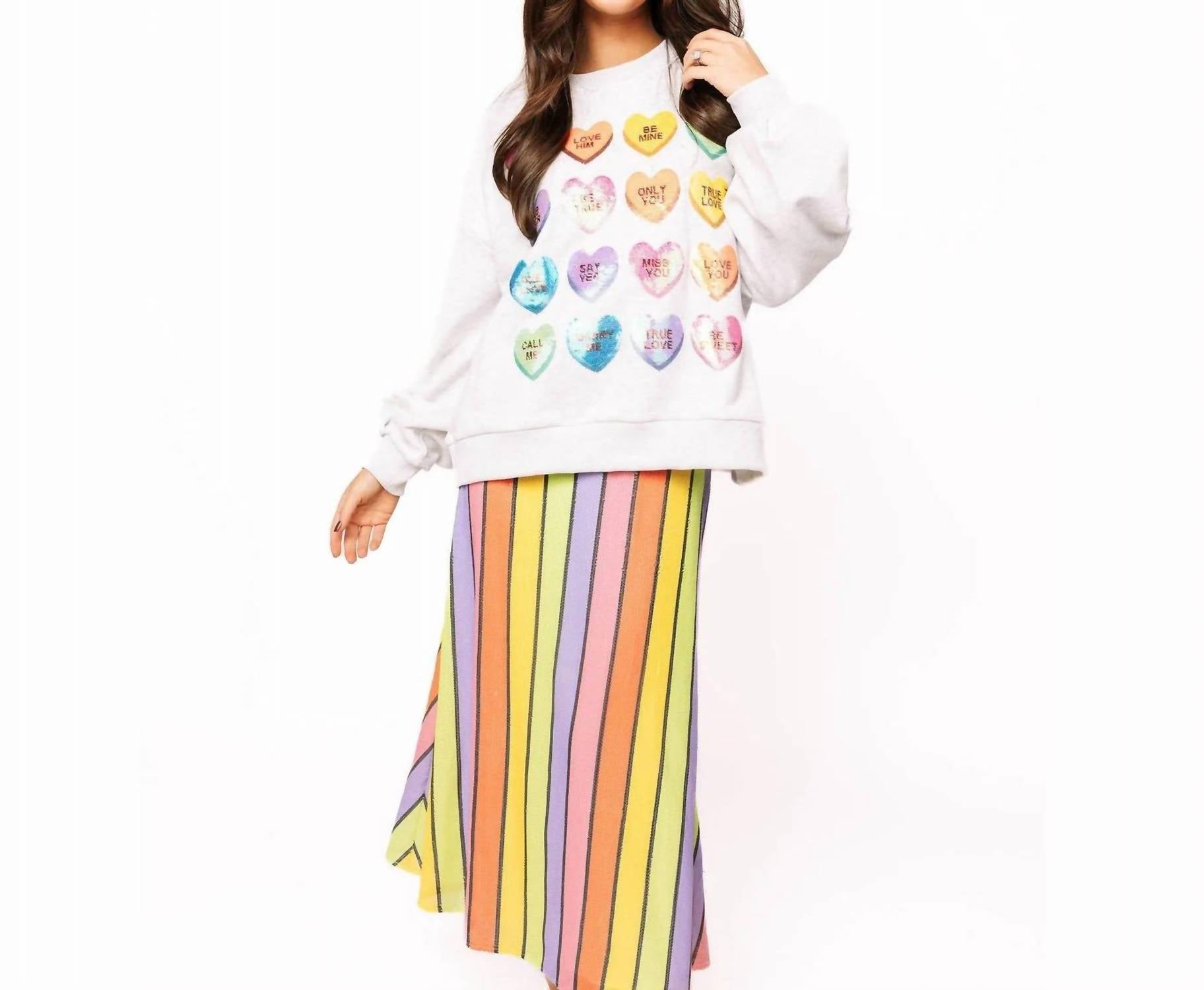QUEEN OF SPARKLES Sweet Hearts Sweatshirt in light grey - women's top - view 4