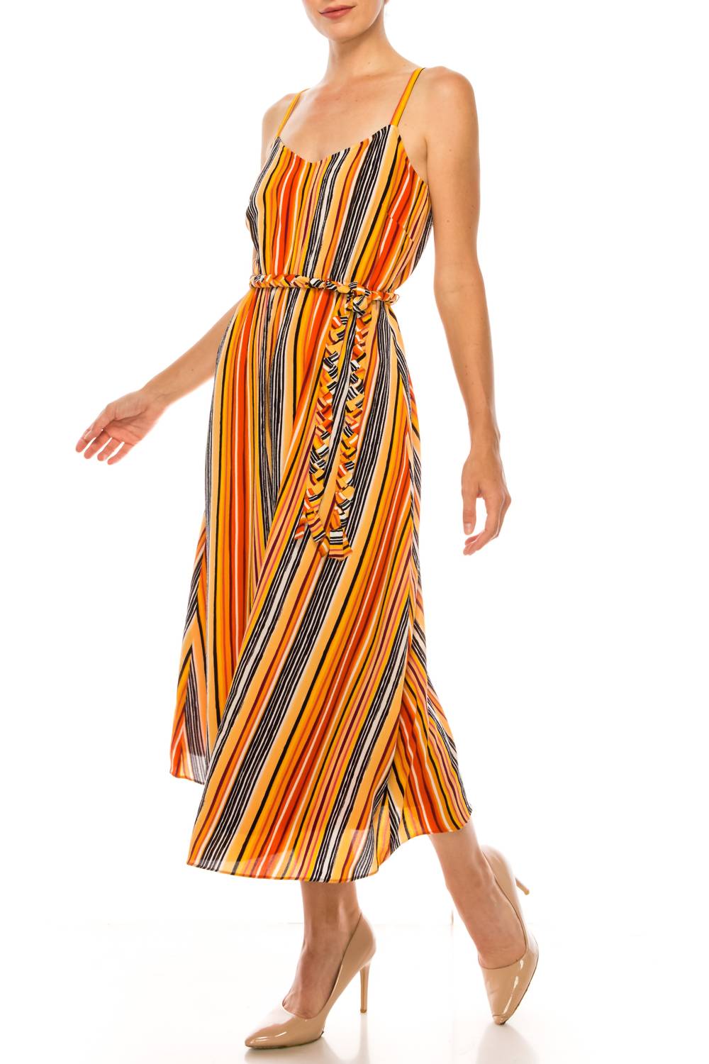 Donna Morgan - Spaghetti Strap Striped Midi Dress