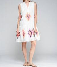 Vilagallo Sleeveless Embroidered Dress in bordado ikat - women's dress