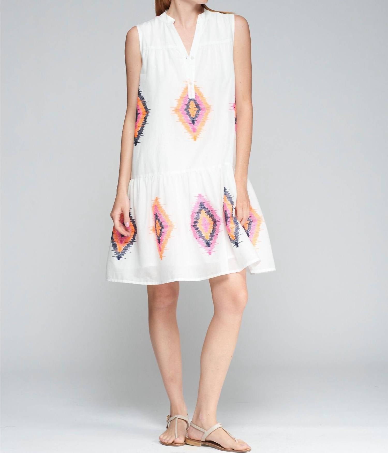 Vilagallo Sleeveless Embroidered Dress in bordado ikat - women's dress