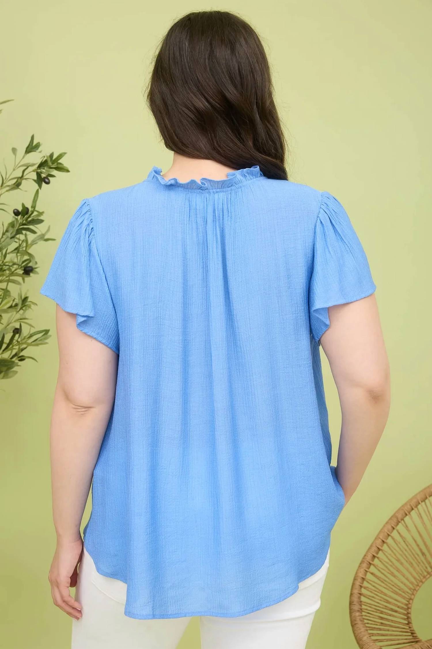 Mine - Embroidery Ruffle Front Tie Top