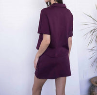 P.CILL Short Sleeve Quarter Zip Top in port - women's t-shirt - detail view
