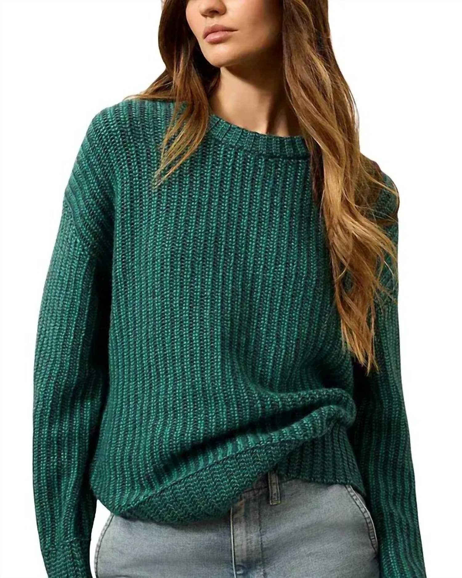 Faherty Women's Heirloom Cotton Relaxed Crewneck Sweater in seamoss stripe - women's sweater
