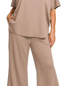 Zenana - Scuba Curved Hem Top And Pants Set