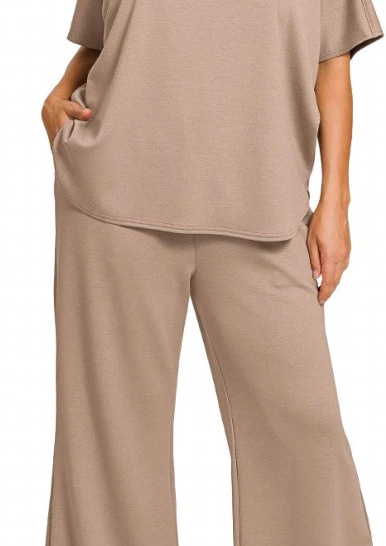 Zenana - Scuba Curved Hem Top And Pants Set