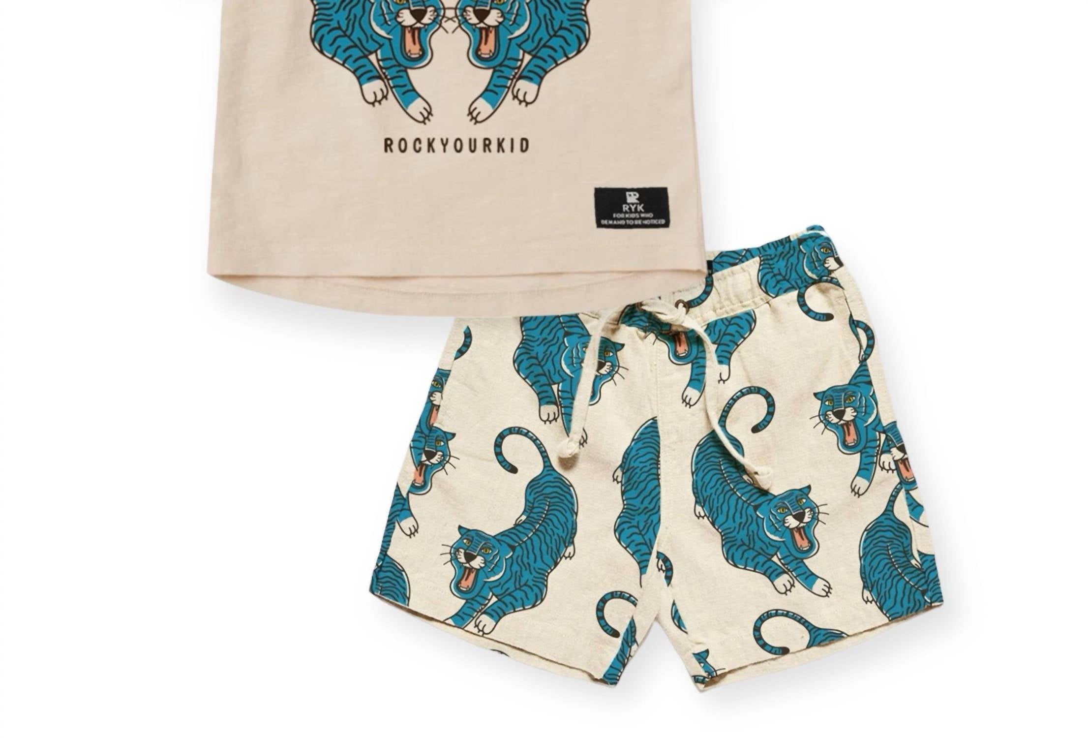 Rock Your Baby - Boy's Tiger Twins T-shirt & Go Tiger Shorts Set