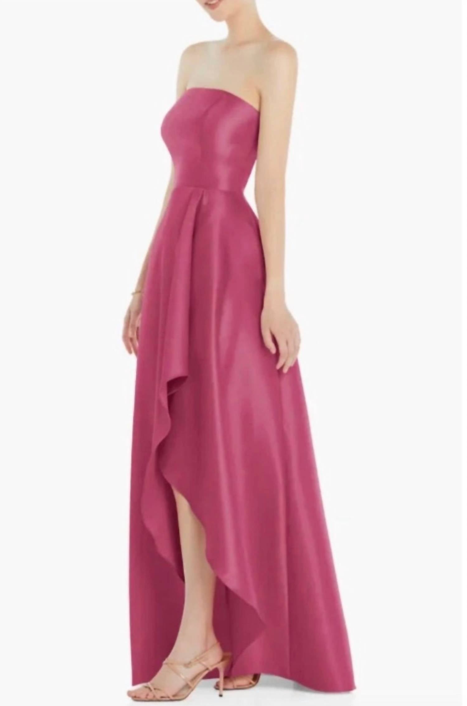 ALFRED SUNG Strapless Satin High Low Formal Dress in tea rose - women's dress - alternate view