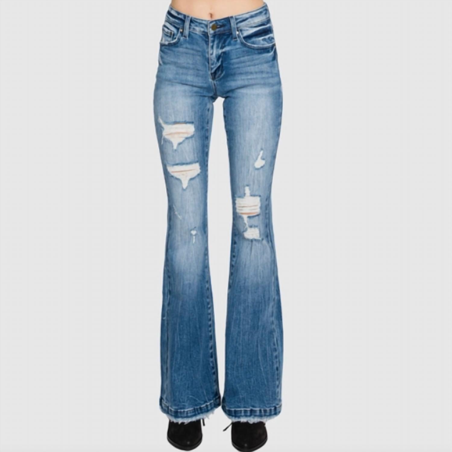 Petra153 - Mid Rise Stretch Flare Jeans