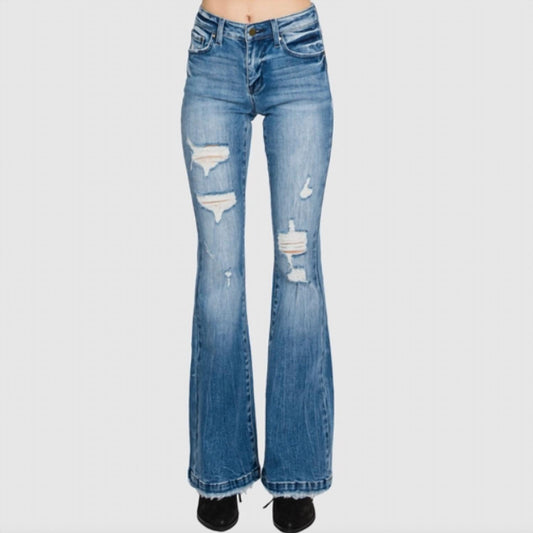 Petra153 - Mid Rise Stretch Flare Jeans