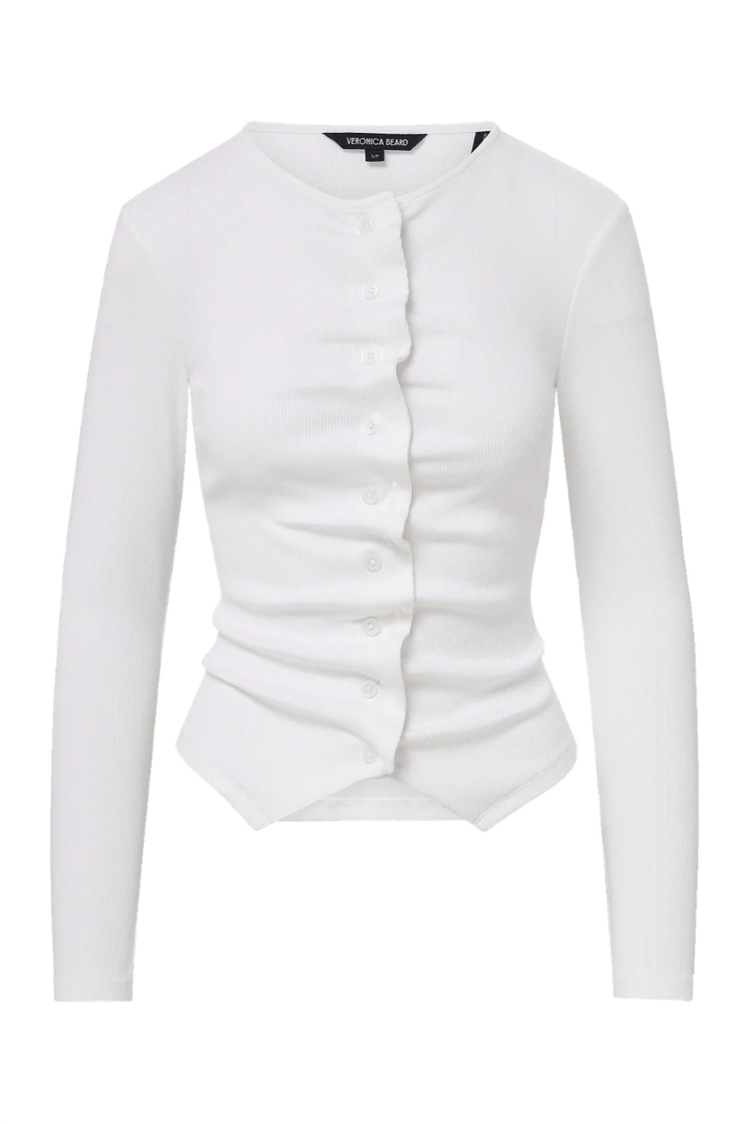 Veronica Beard Jasminah Button-Front Top in white - women's long sleeve top - alternate view