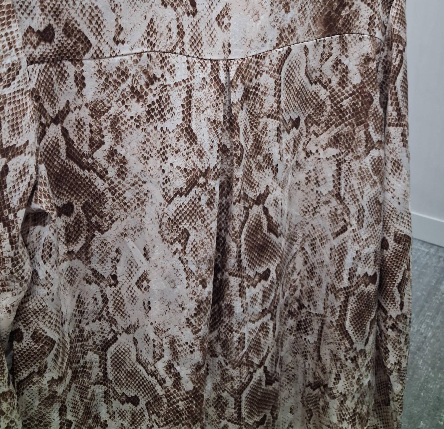 Q2 Women's Snakeskin Button Up Shirt in brown - women's shirt - detail view