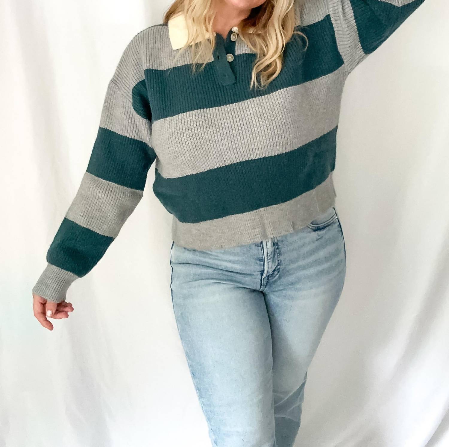 Buttermelon Tidepool Striped Sweater Top in teal - women's long sleeve top - view 5