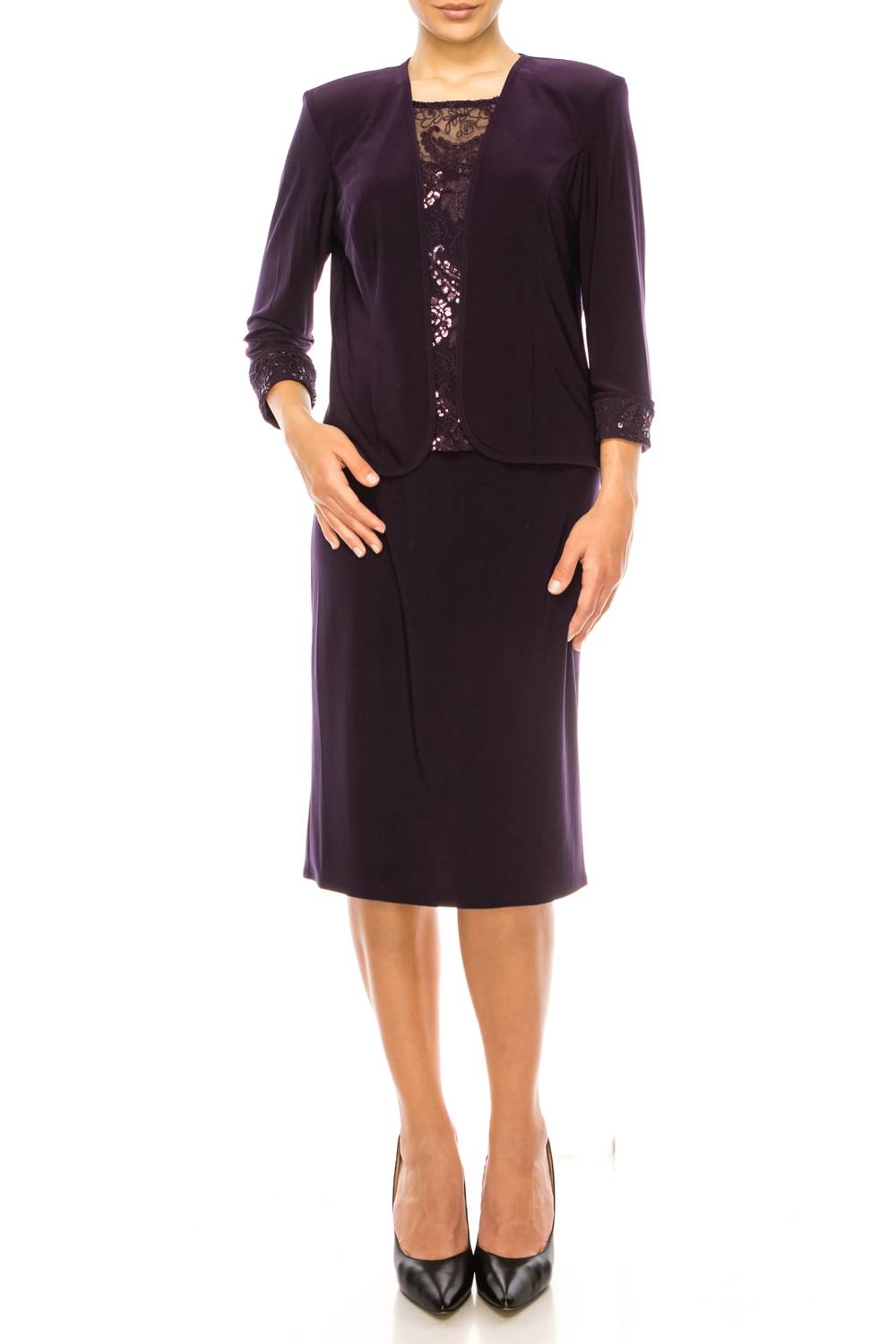 Maya Brooke - Floral Embroidered Sequin Jacket Dress