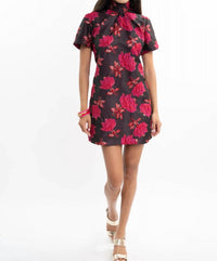 Uncle Frank - Elegant Floral Brocade Mini Dress