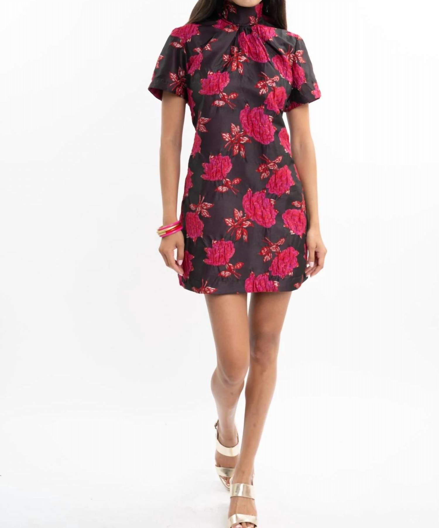 Uncle Frank - Elegant Floral Brocade Mini Dress