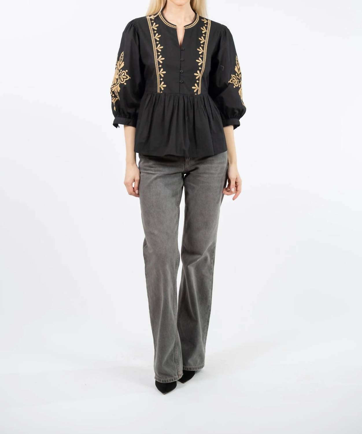Mahila - Casual Peplum Top With Embroidery