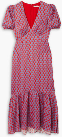 Rhode - Ester Gathered Floral-print Satin Midi Dress