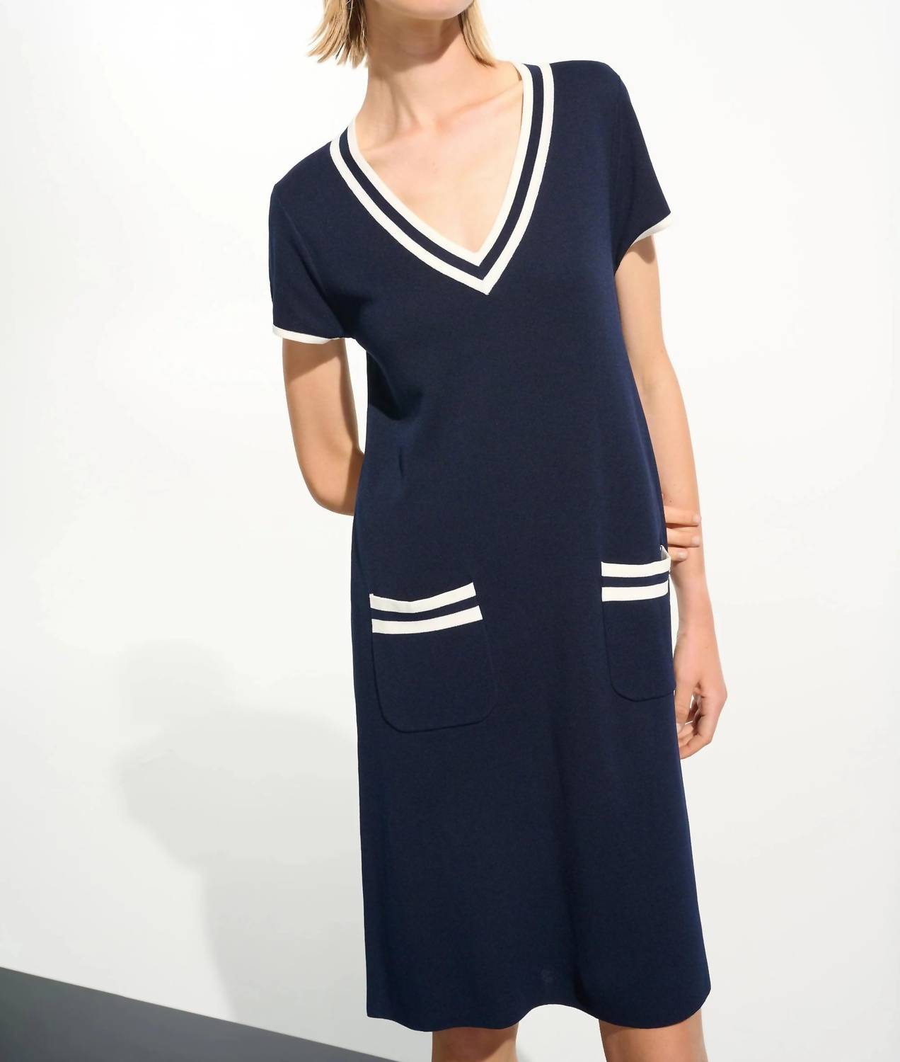 Joseph Ribkoff - Striped Rib Trim A-line Dress