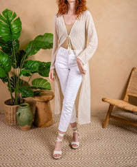 Paparazzi - Needle Out Knit Tie Front Maxi Duster