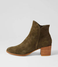 Django & Juliette Women's Mockas Ankle Boots in olive suede - women's shoe