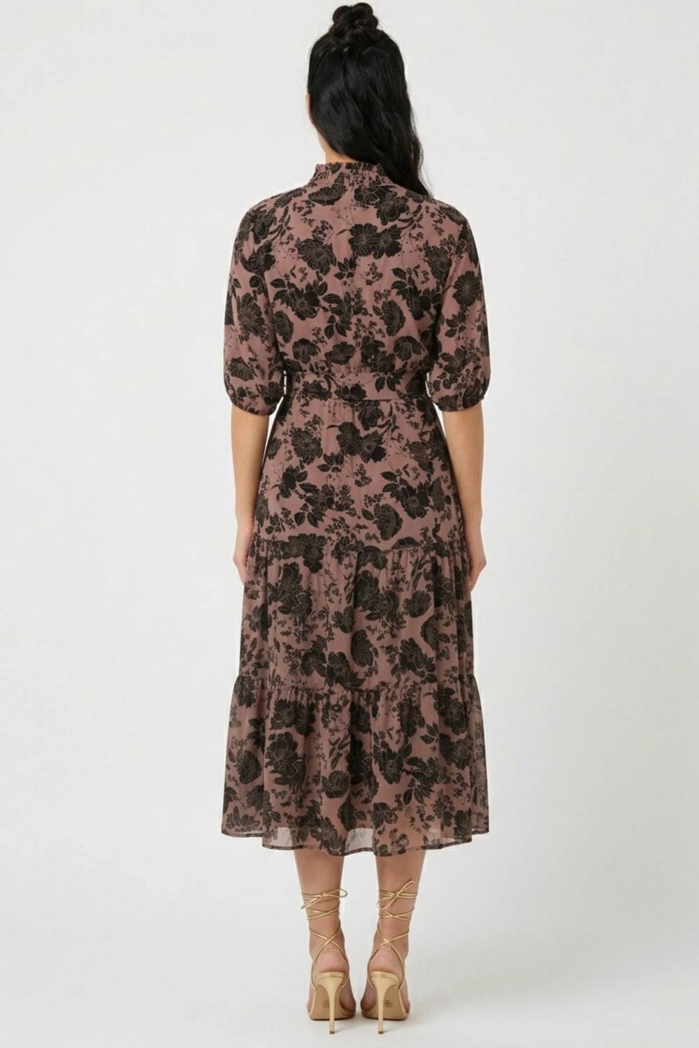 Laundry By Shelli Segal - Print Smocking Mock Neck Belted Dress