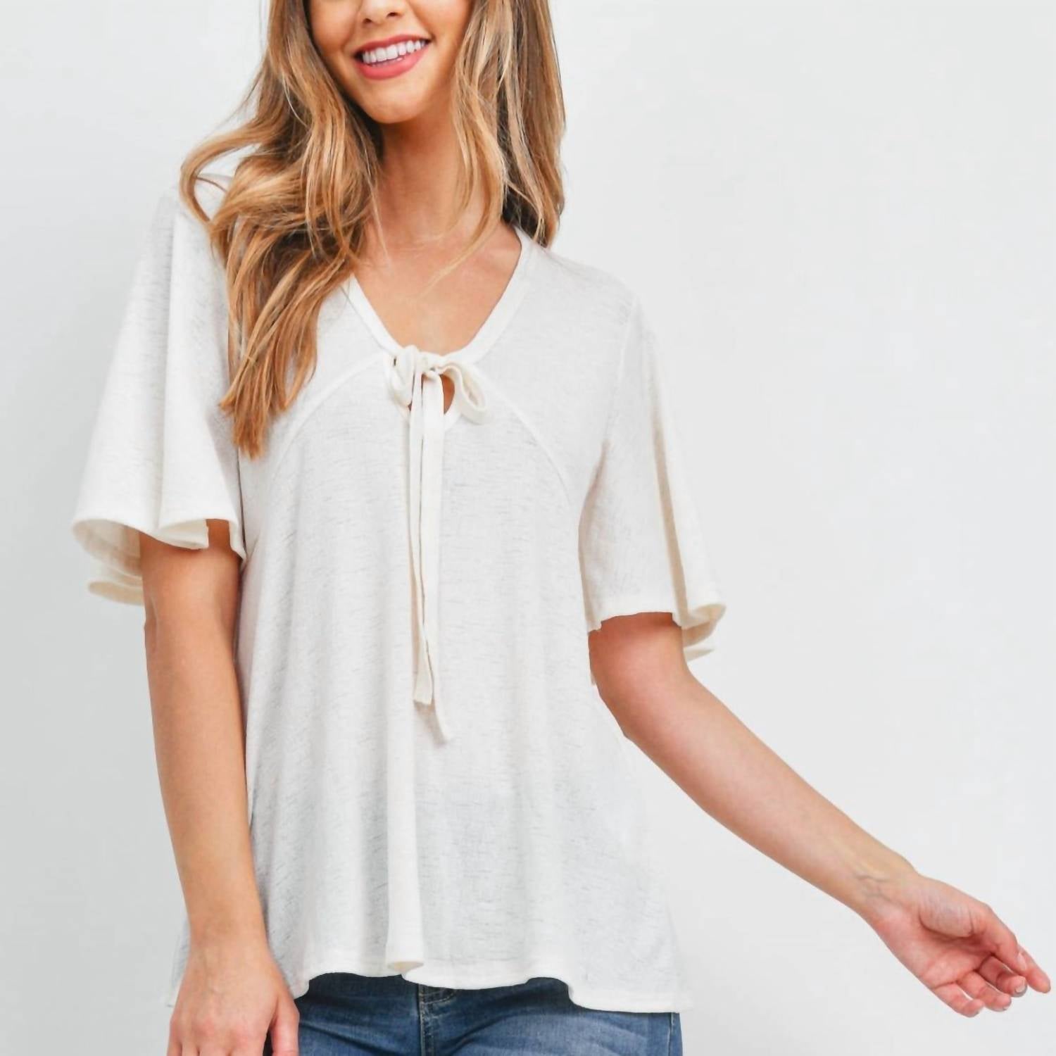 Mittoshop - Flutter Sleeve Tie Front Top