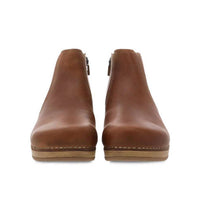 dansko Women's Barbara Oiled Pull Up Bootie in tan - women's shoe - detail view