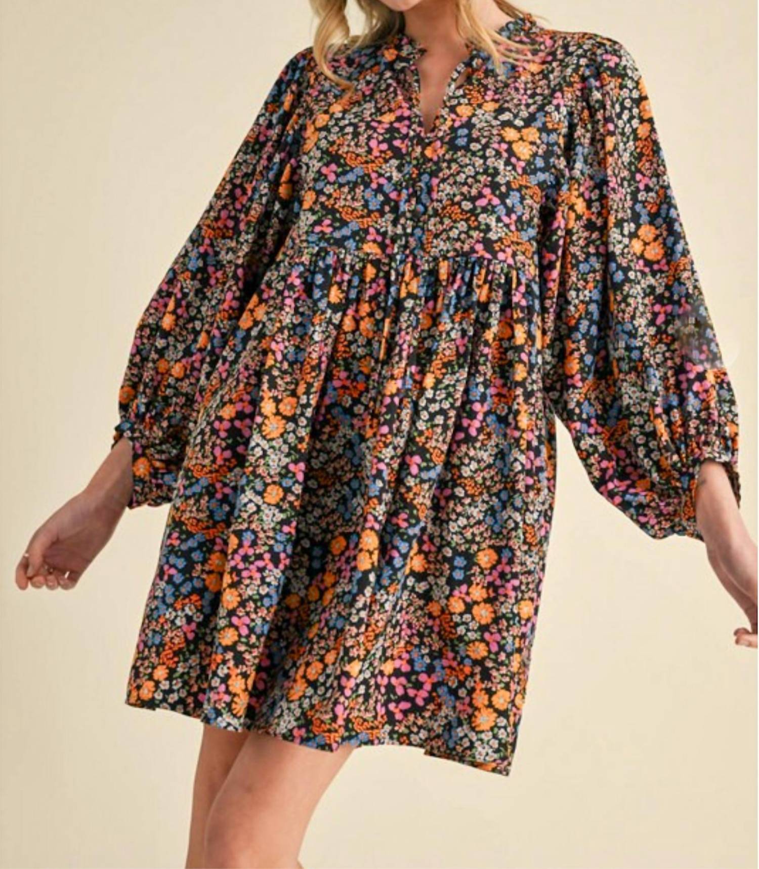 Jodifl Luna Knee Length Dress in black floral - women's dress - alternate view