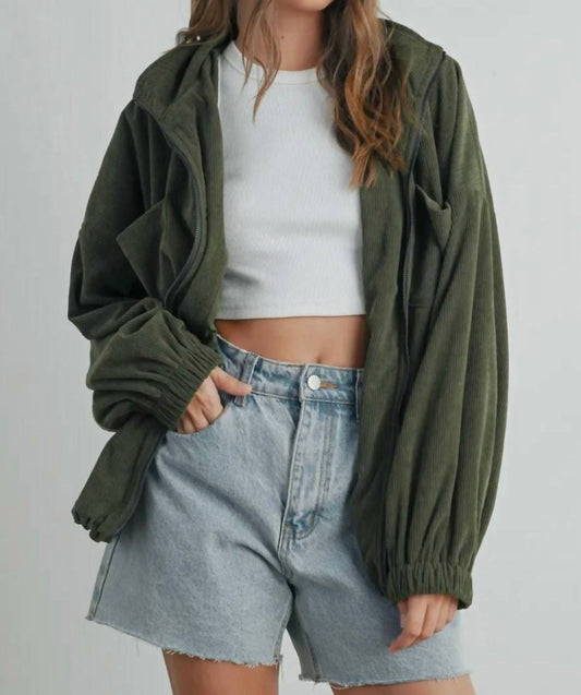 Urban Daizy - Nakia Lapel Corduroy Zipper Jacket