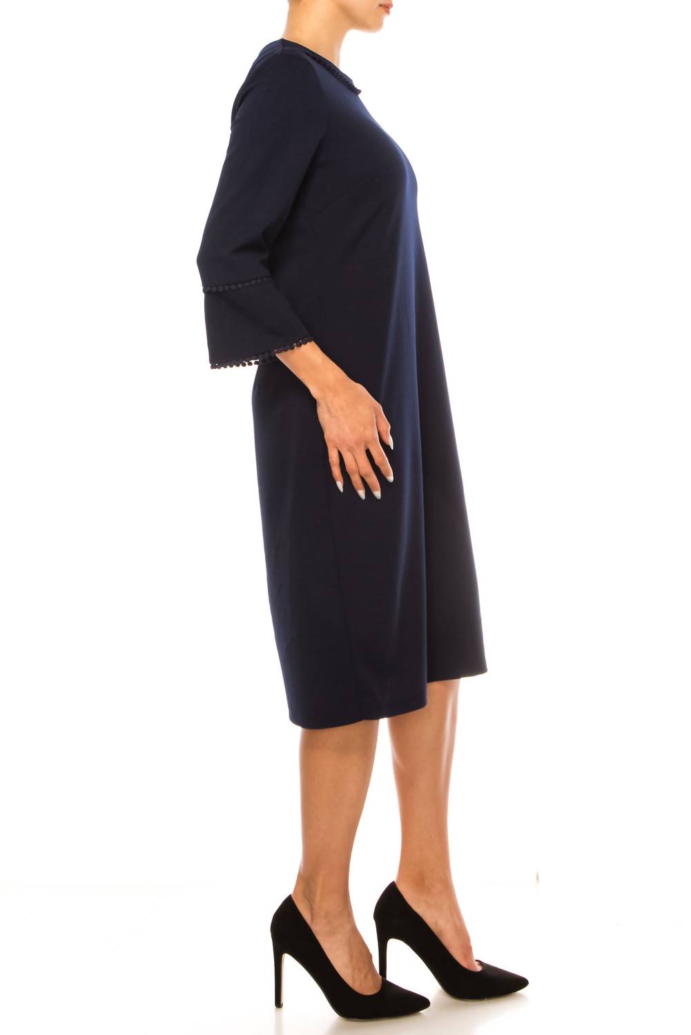 Jessica Rose - Pompom Trim Bell Sleeve Sheath Dress