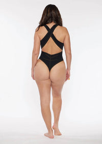 Circular Path - Scoop Neck Criss Cross Bodysuit Swimsuit
