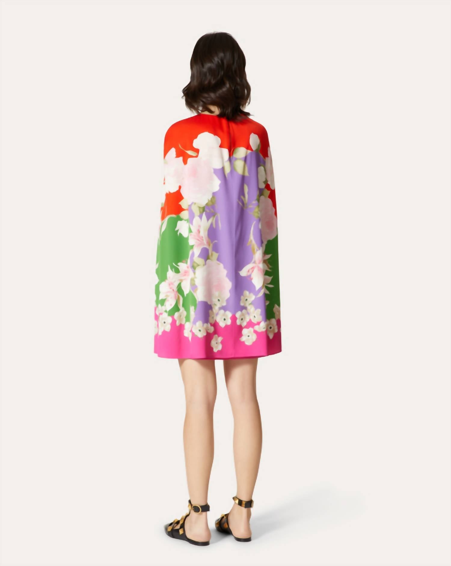 Valentino - Printed Stretch Twill Short Cape Mini Dress