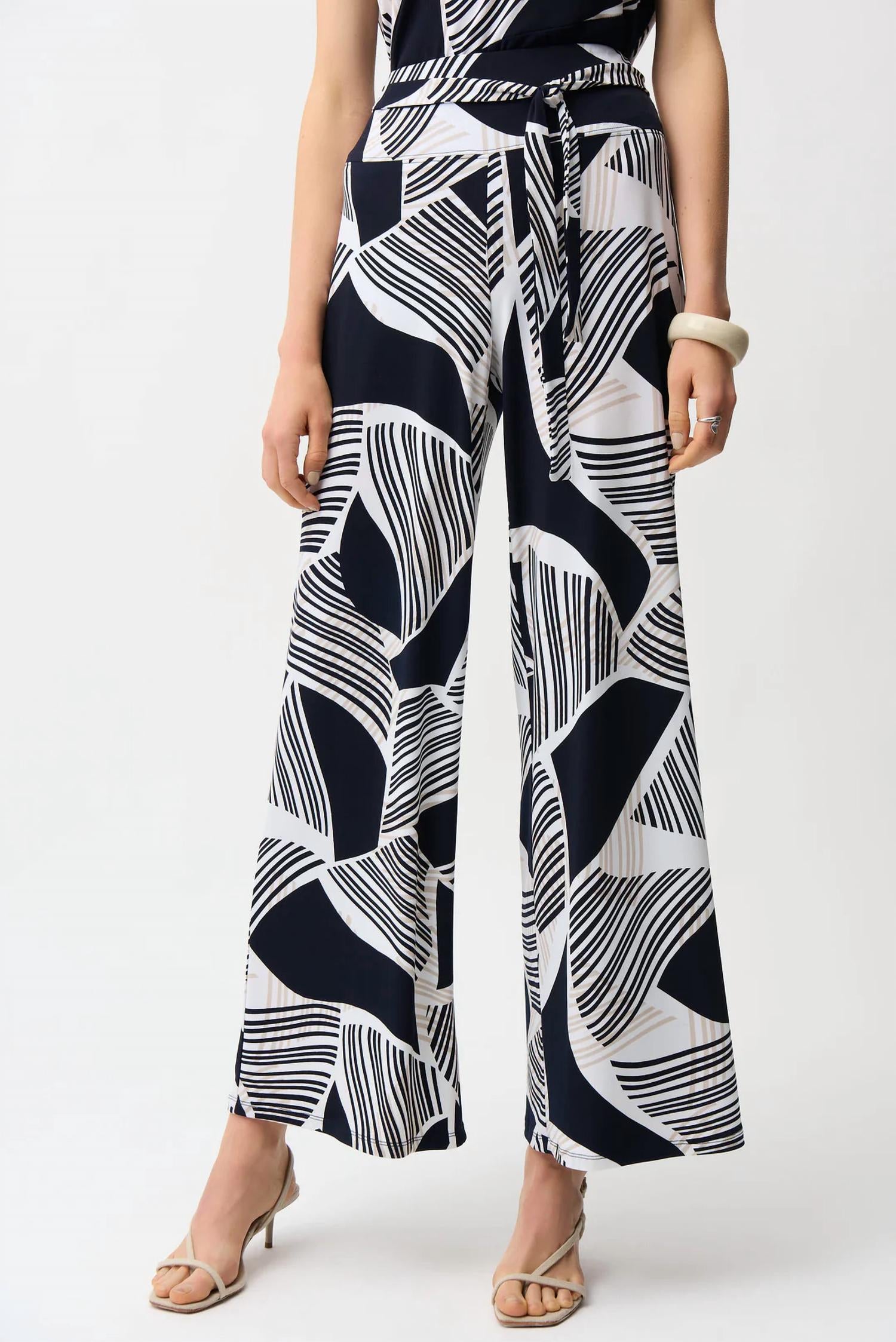 Joseph Ribkoff - Silky Knit Geometric Print Wide Leg Pull-On Pants