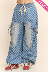 Davi & Dani - Women's Checkerboard Ribbon-ruched Parachute Pants