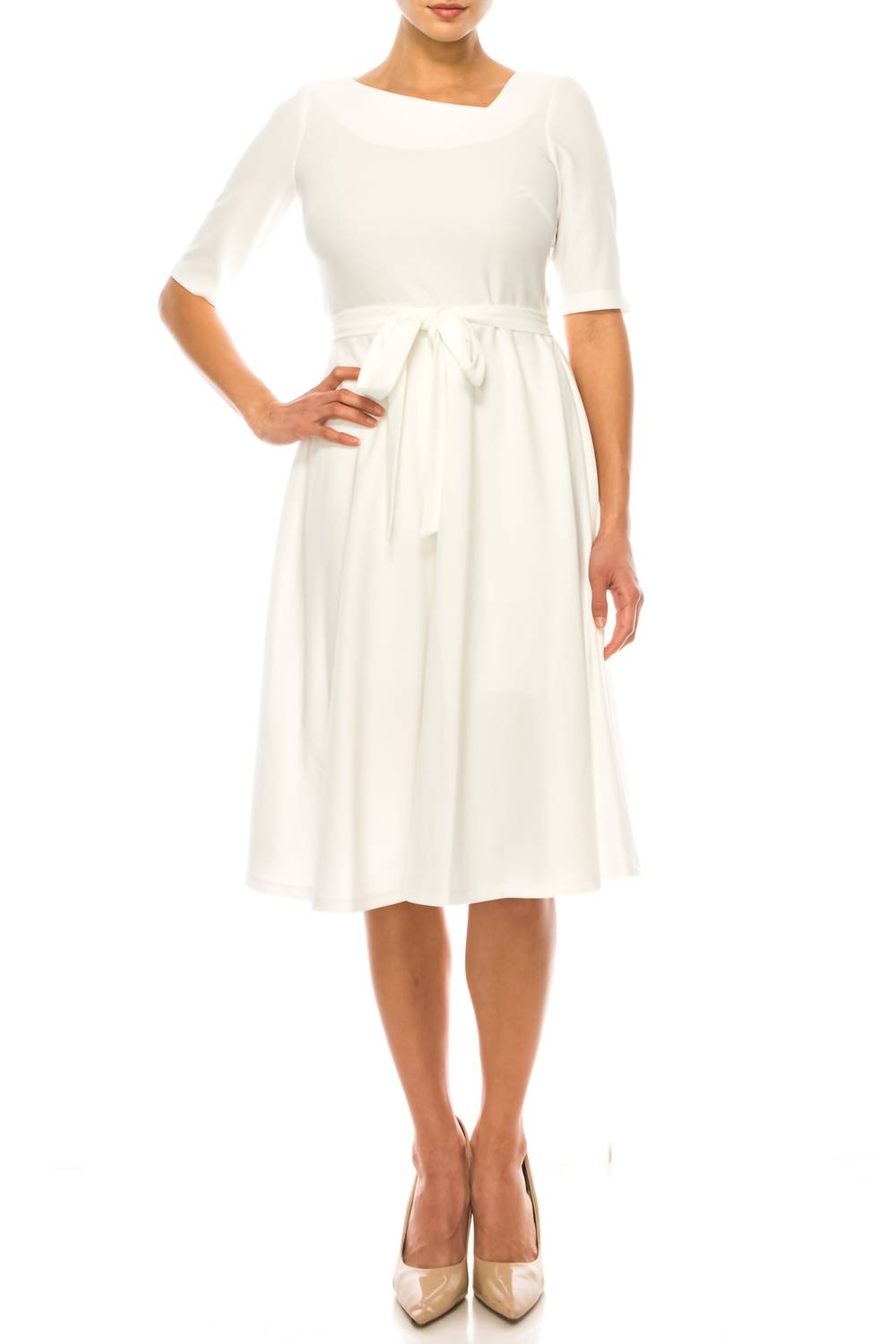 Maison Tara - Asymmetrical Neckline A-line Dress