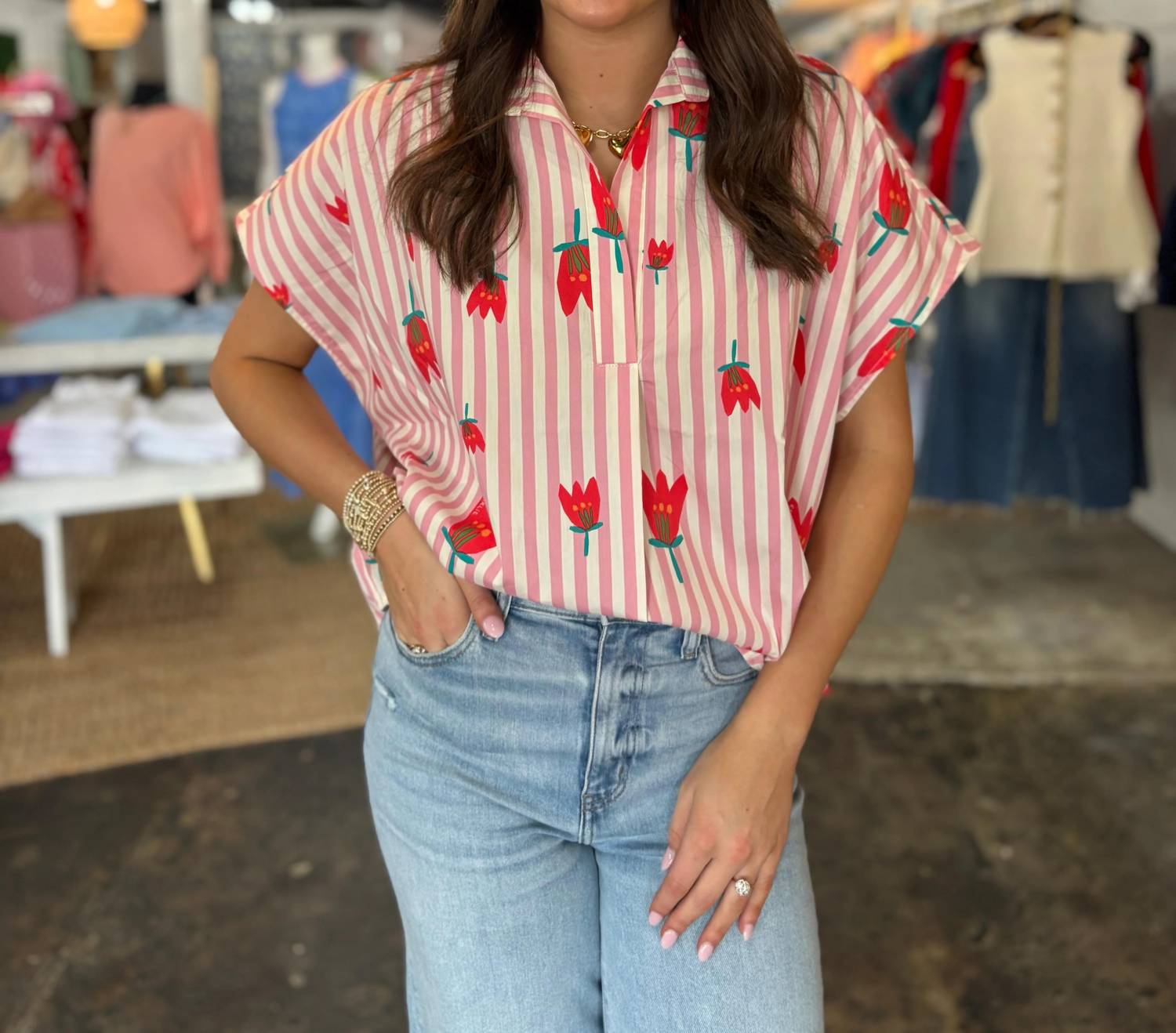 Karlie - Stripe Poppy Top