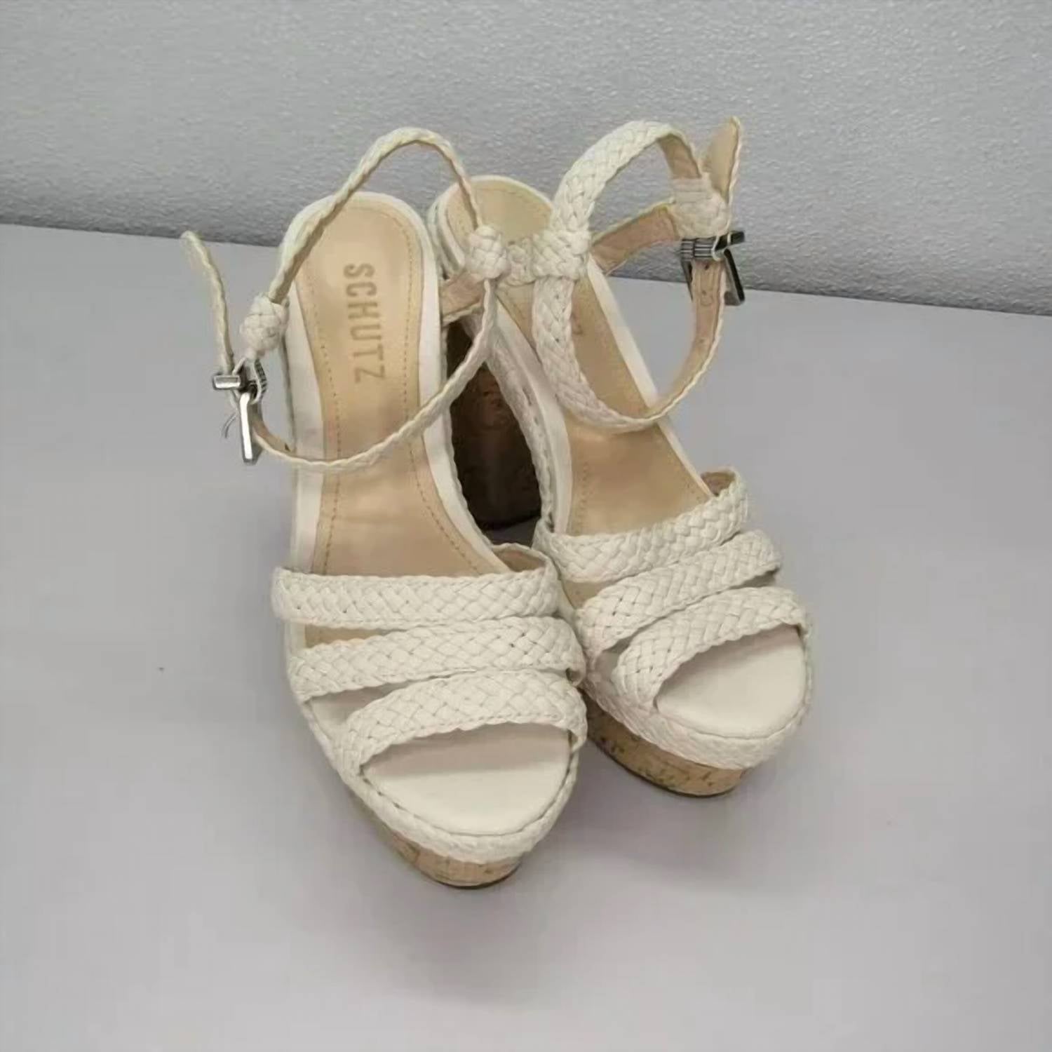 SCHUTZ Women's Platform Braided Strap Sandal in white - women's heels - detail view