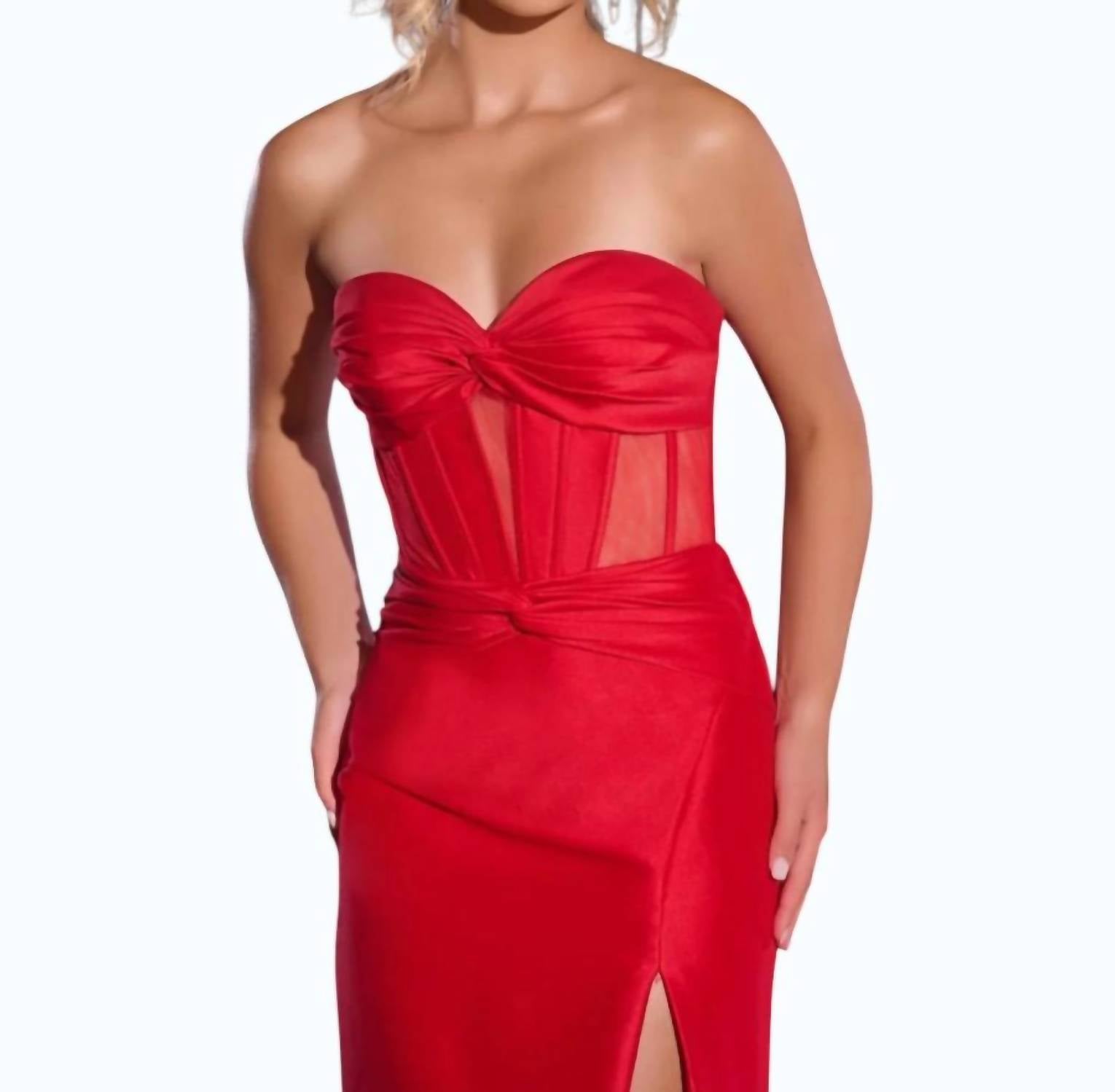 JOVANI Selena Long Formal Prom Dress in red - women's dress - alternate view