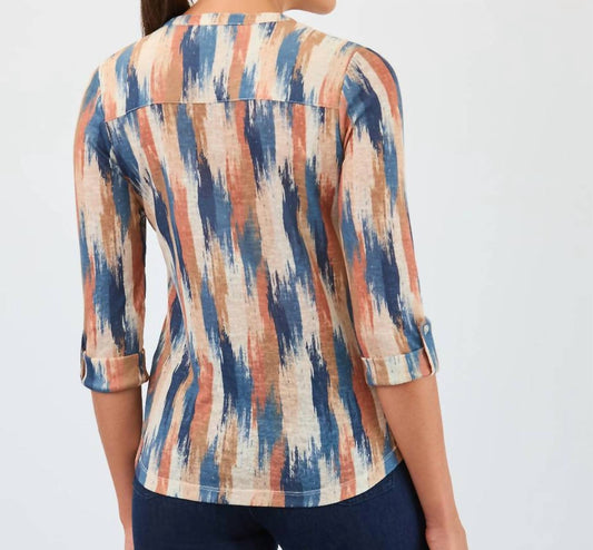 Fdj - 3/4 Sleeve Henley Top, Botany Patchwork