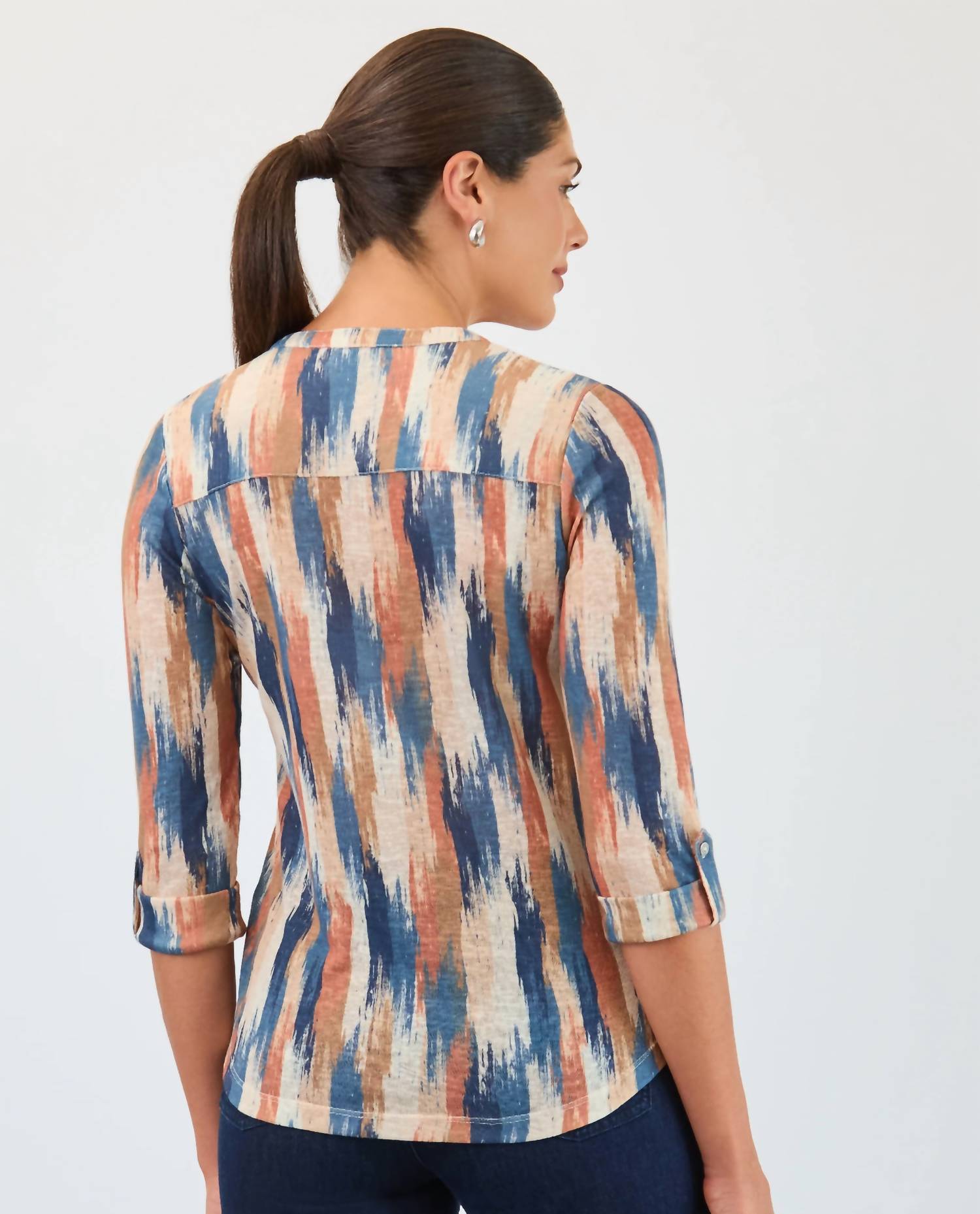 Fdj - 3/4 Sleeve Henley Top, Botany Patchwork