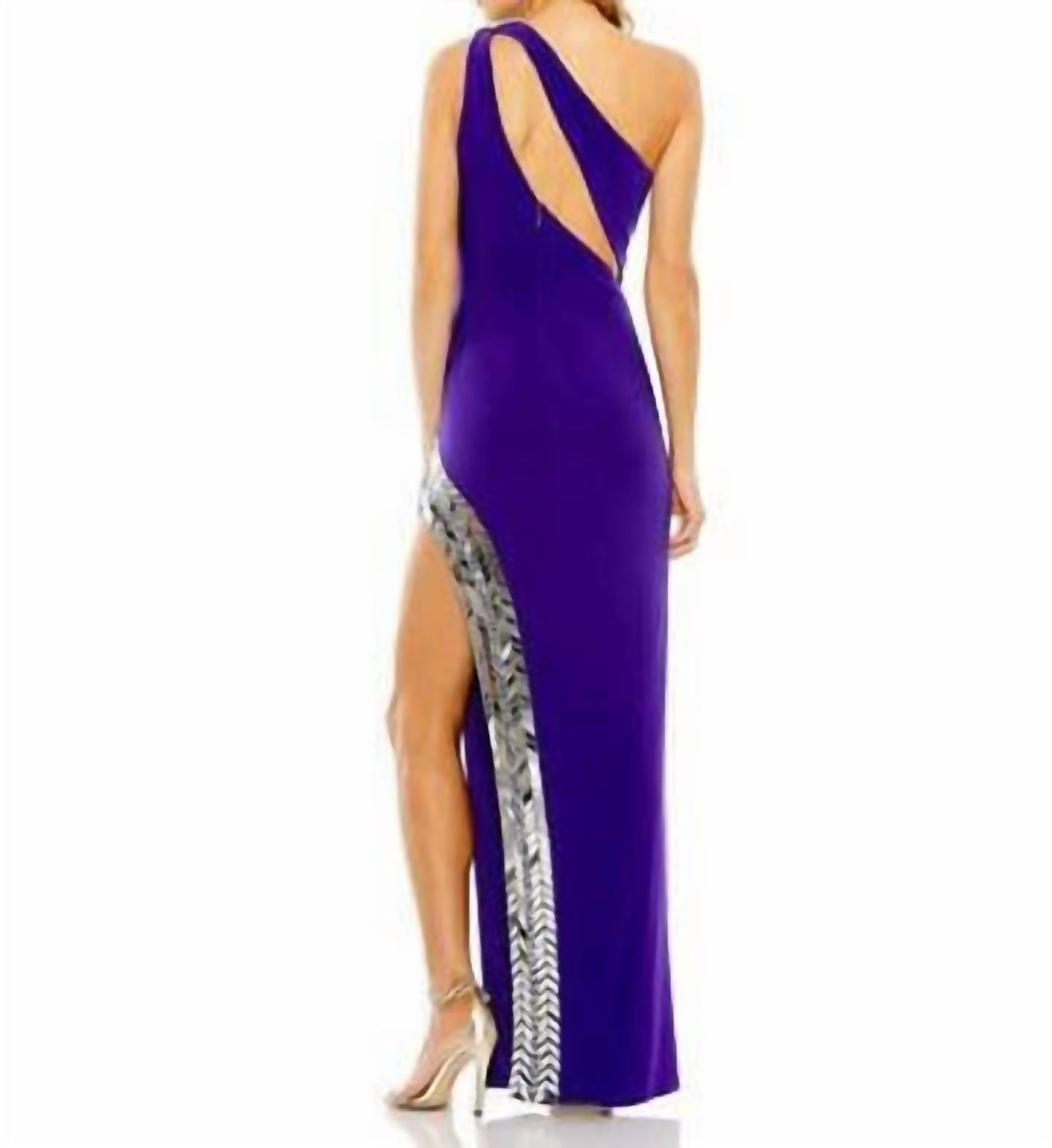MAC DUGGAL Laura Long Formal Prom Dress in purple - women's dress - detail view