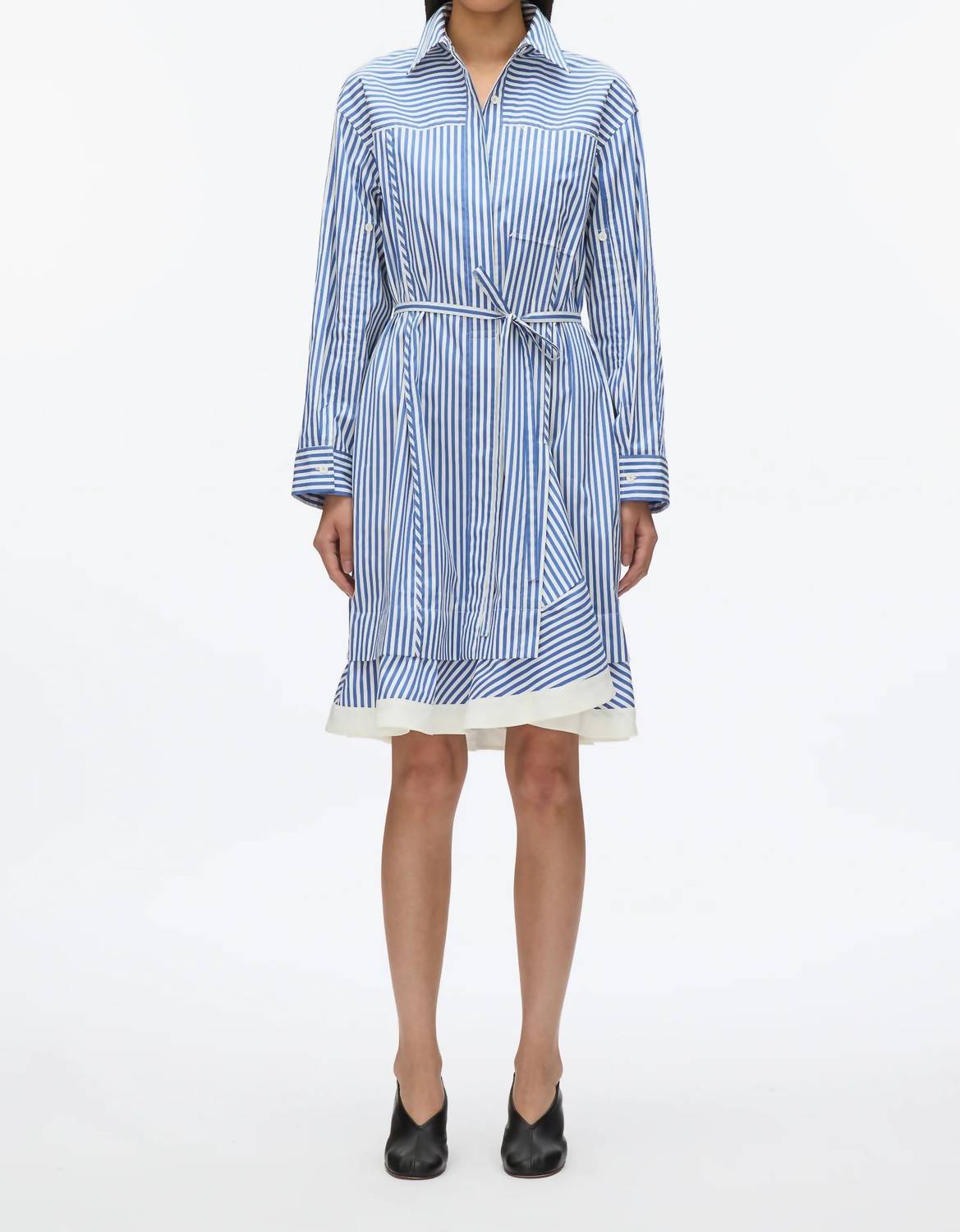 3.1 Phillip Lim - Striped Cascade-sleeves Shirt Dress